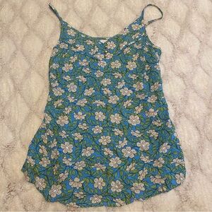 CAbi Tank Top Womens Small Blue Green White Vine Floral style 5214 Sleeveless